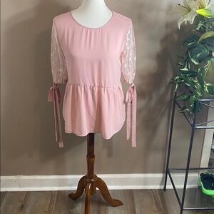 Elegant Pink Lace Sleeve Women's Top